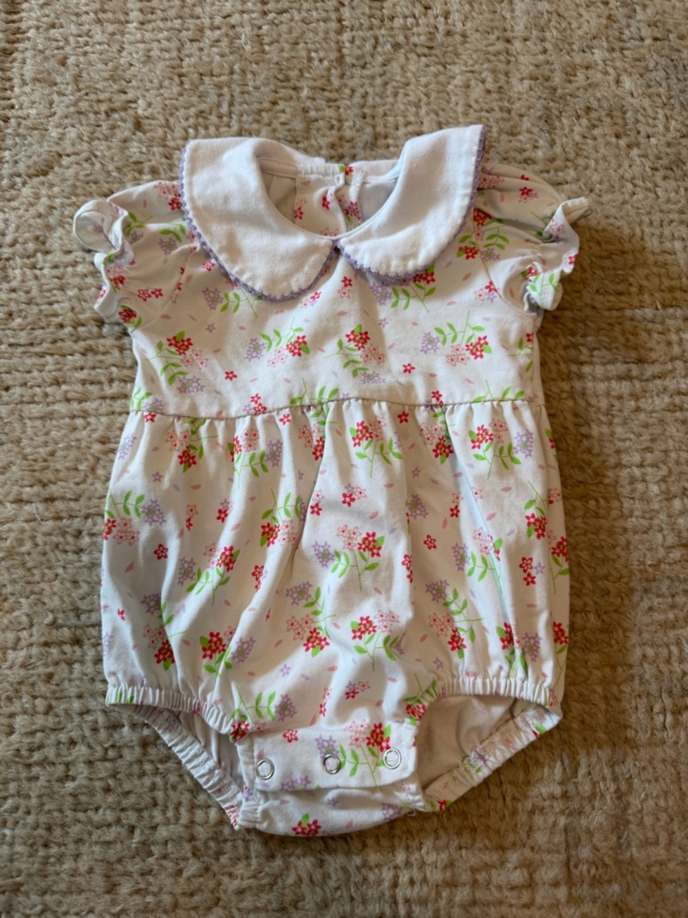 White Floral Baby One-Piece with Peter Pan Collar